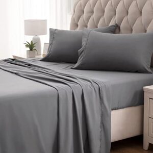 sleep zone super soft cooling queen bed sheets set 4 piece - easy care fitted flat sheet & pillowcase sets - wrinkle free, fade resistant, deep pocket 16" (gray, queen)