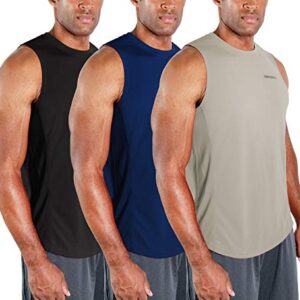 DEVOPS 3 Pack Men's Muscle Shirts Sleeveless Dri Fit Gym Workout Tank Top (X-Large, Black/Navy/Gray)