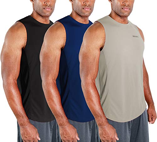 DEVOPS 3 Pack Men's Muscle Shirts Sleeveless Dri Fit Gym Workout Tank Top (X-Large, Black/Navy/Gray)