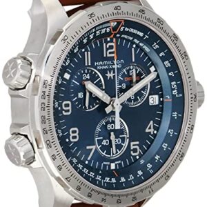 Hamilton Watch Khaki Aviation X-Wind GMT Swiss Chronograph Quartz Watch 46mm Case, Blue Dial, Brown Leather Strap (Model: H77922541)