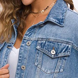 Cantonwalker Women's Oversize Vintage Washed Boyfriend Denim Jacket Long Sleeve Classic Loose Jean Trucker Jacket 003 (Light Blue Washed, L)…