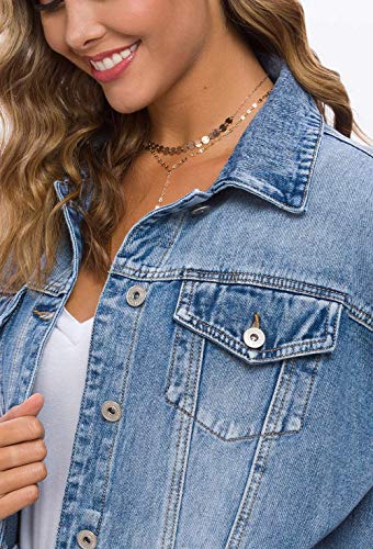 Cantonwalker Women's Oversize Vintage Washed Boyfriend Denim Jacket Long Sleeve Classic Loose Jean Trucker Jacket 003 (Light Blue Washed, L)…