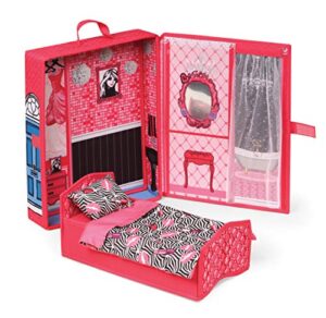 badger basket home & go dollhouse playset travel & storage case with pop-up bed for 12 inch fashion dolls