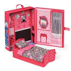 Badger Basket Home & Go Dollhouse Playset Travel & Storage Case with Pop-up Bed for 12 inch Fashion Dolls