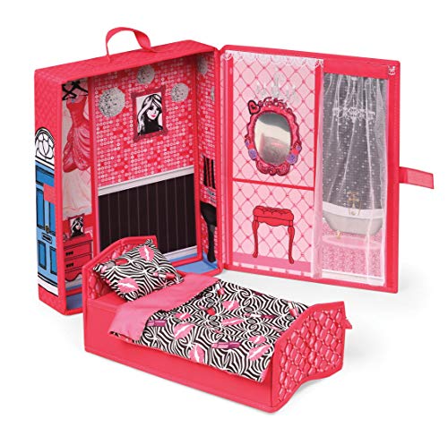 Badger Basket Home & Go Dollhouse Playset Travel & Storage Case with Pop-up Bed for 12 inch Fashion Dolls