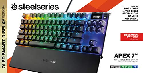 SteelSeries Apex 7 TKL Compact Mechanical Gaming Keyboard – OLED Smart Display – USB Passthrough and Media Controls – Linear and Quiet – RGB Backlit (Red Switch)