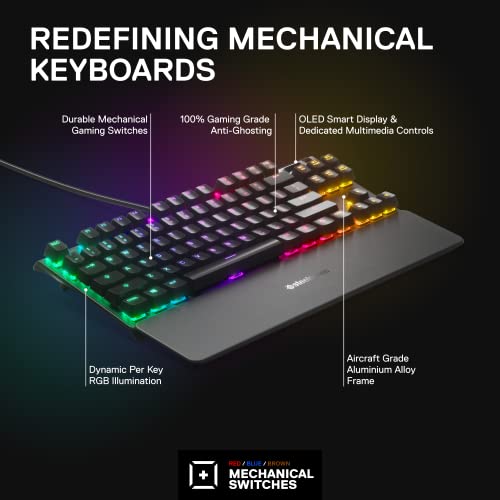 SteelSeries Apex 7 TKL Compact Mechanical Gaming Keyboard – OLED Smart Display – USB Passthrough and Media Controls – Linear and Quiet – RGB Backlit (Red Switch)