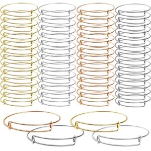 upins 60 pcs expandable bangle bracelets, adjustable stainless steel wire blank bracelets bulk for women diy jewelry making 2.6inches