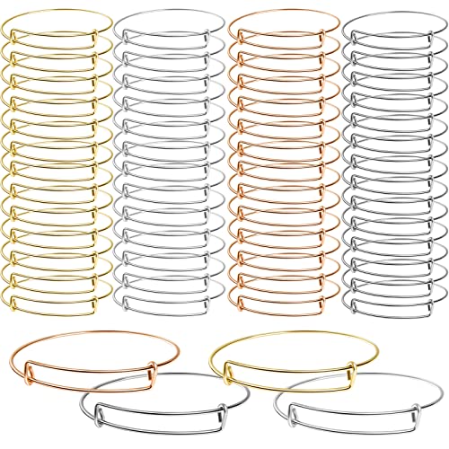 UPINS 60 Pcs Expandable Bangle Bracelets, Adjustable Stainless Steel Wire Blank Bracelets Bulk for Women DIY Jewelry Making 2.6inches