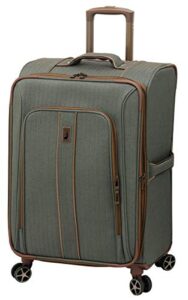 london fog newcastle softside expandable spinner luggage, slate bronze, checked-medium 24-inch