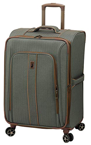 LONDON FOG Newcastle Softside Expandable Spinner Luggage, Slate Bronze, Checked-Medium 24-Inch