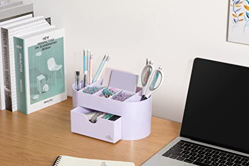 Acrylic Desk Organizer for Office Supplies and Accessories Pen Holder Office Organization Desktop Organizer for Room College Dorm Home School, Light Purple (White Lavender)
