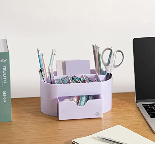 Acrylic Desk Organizer for Office Supplies and Accessories Pen Holder Office Organization Desktop Organizer for Room College Dorm Home School, Light Purple (White Lavender)