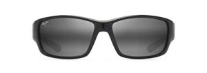 maui jim men's local kine polarized wrap sunglasses, shiny black/grey/maroon/neutral grey, large