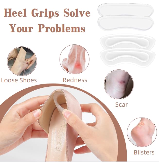 Heel Grips, 8PCS Heel Inserts, 12PCS Shoe Inserts, Gel Heel Cushion Inserts for Women Men, Adhesive Shoe Pads for Loose Shoes, Heel Slipping, Rubbing