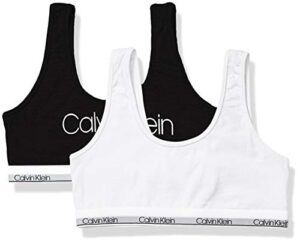 calvin klein girls' little kids modern cotton bralette, multipack & single, 2 pack-black with logo, white, x-large