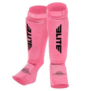 muay thai mma kickboxing shin guards, elite sports instep guard protective leg shin kick pads for kids and adults (s-m, pink)