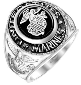 us jewels customizable men's 0.925 sterling silver united states marine corps military solid back ring (size 9)