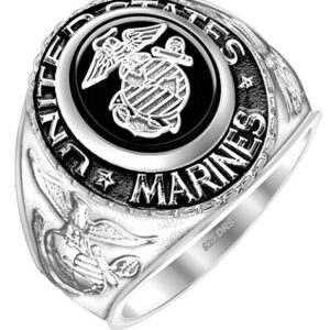 US Jewels Customizable Men's 0.925 Sterling Silver United States Marine Corps Military Solid Back Ring (Size 9)