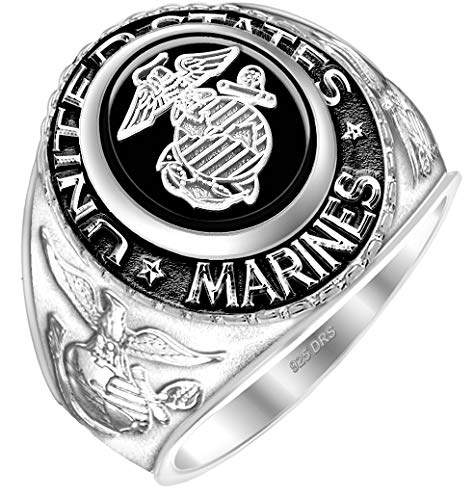 US Jewels Customizable Men's 0.925 Sterling Silver United States Marine Corps Military Solid Back Ring (Size 9)