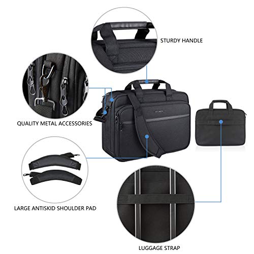 KROSER Laptop Bag Premium Laptop Briefcase Fits Up to 17.3 Inch Laptop Expandable Water-Repellent Shoulder Messenger Bag Computer Bag with RFID Pockets for Travel/Business/Men/Women-Black