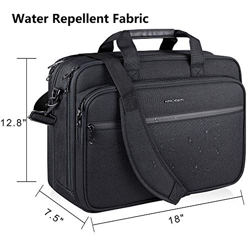 KROSER Laptop Bag Premium Laptop Briefcase Fits Up to 17.3 Inch Laptop Expandable Water-Repellent Shoulder Messenger Bag Computer Bag with RFID Pockets for Travel/Business/Men/Women-Black