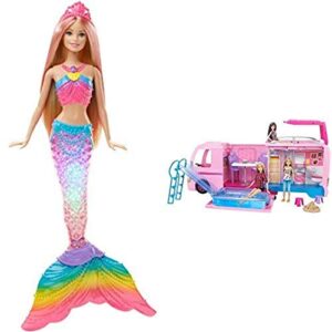 barbie rainbow lights mermaid doll and barbie dreamcamper