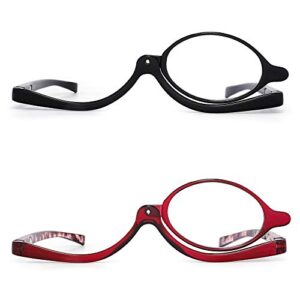 jm 2 pairs makeup reading glasses magnifying flip down cosmetic readers for women +4.0