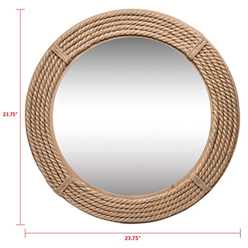 Foreside Home and Garden 23.75 inch Diameter Round Wrapped Rope Wall Mirror, Brown