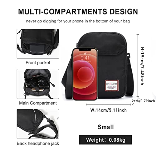 Mini Crossbody Bag Small Shoulder Bag For Men Travel Wallet Passport Holder Phone Purse Unisex, Mini Messenger Satchel Bag For Women Fanny Pack Neck Pouch Bag With Headphone Jack - Black