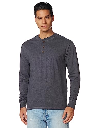 Hanes mens Beefy Long Sleeve Three-button Henley Shirt, Slate Heather, Large US