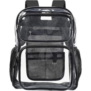 f-color clear backpack heavy duty - large clear backpacks for school pvc transparent bookbag with multipockets for students work, black