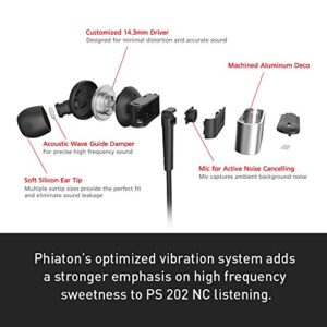 Phiaton PS 202 NC Active Noise Cancelling Wired Earbuds in Ear Stereo Earphones with Microphone and Remote, 10 Hours Playtime, 3.5mm Jack, Premium Aluminum Construction Headphones