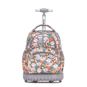tilami rolling backpack 16 inch school college travel carry-on backpack boys girls, cute cat