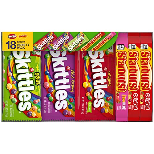 SKITTLES & STARBURST Variety Pack Full Size Chewy Candy Assortment, 37.05 oz, 18 Bars