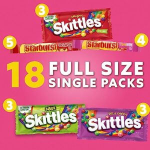 SKITTLES & STARBURST Variety Pack Full Size Chewy Candy Assortment, 37.05 oz, 18 Bars