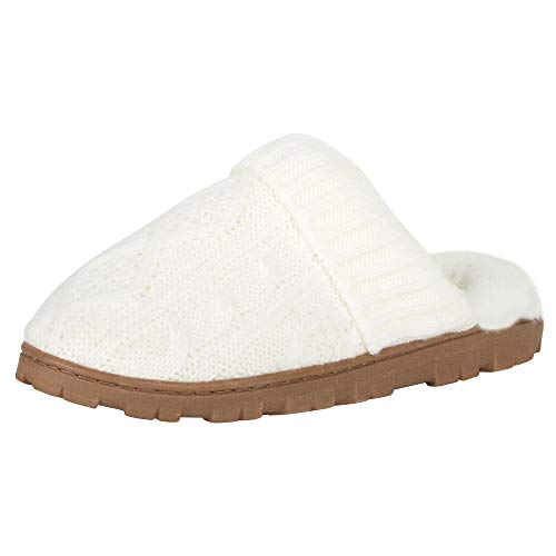 Jessica Simpson Womens Soft Cable Knit Slippers with Indoor/Outdoor Sole , Cream , Medium