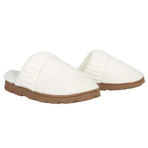 Jessica Simpson Womens Soft Cable Knit Slippers with Indoor/Outdoor Sole , Cream , Medium