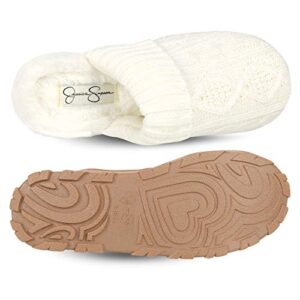 Jessica Simpson Womens Soft Cable Knit Slippers with Indoor/Outdoor Sole , Cream , Medium