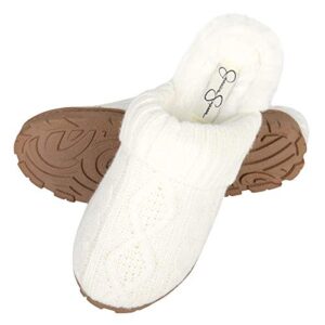 Jessica Simpson Womens Soft Cable Knit Slippers with Indoor/Outdoor Sole , Cream , Medium