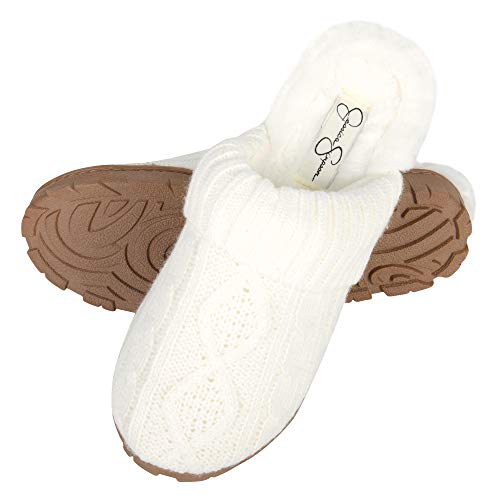 Jessica Simpson Womens Soft Cable Knit Slippers with Indoor/Outdoor Sole , Cream , Medium