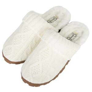 Jessica Simpson Womens Soft Cable Knit Slippers with Indoor/Outdoor Sole , Cream , Medium