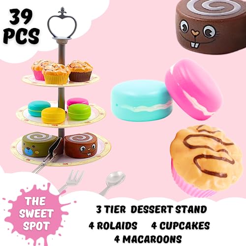Tea Set for Little Girls Toys for 3-5 Years Old Girls Pretend Play Kids Tea Party Set with Cake Stand, Desserts Fun Princess Tea Time with Dolls, Barbies Birthday Gift for Girls Toys Age 3+ Year Old