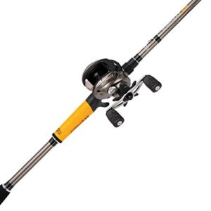 abu garcia 7’ jordan lee fishing rod and reel baitcast combo, 5 +1 ball bearings with lightweight graphite frame & sideplates, durable construction,yellow/grey