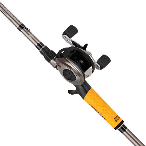 Abu Garcia 7’ Jordan Lee Fishing Rod and Reel Baitcast Combo, 5 +1 Ball Bearings with Lightweight Graphite Frame & Sideplates, Durable Construction,Yellow/Grey