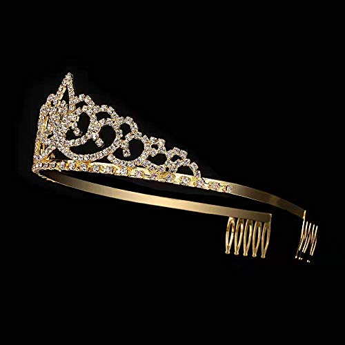 Royal Crystal Tiara Crowns Hair Jewelry Wedding Pageant Bridal Princess Headband Gift, Gold