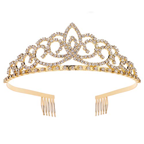 Royal Crystal Tiara Crowns Hair Jewelry Wedding Pageant Bridal Princess Headband Gift, Gold