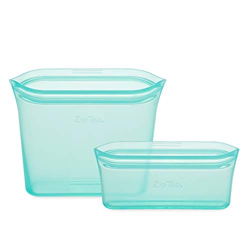 Zip Top Reusable Food Storage Bags | 2 Bag Set [Teal] | Silicone Meal Prep Container | Microwave, Dishwasher and Freezer Safe | Made in the USA