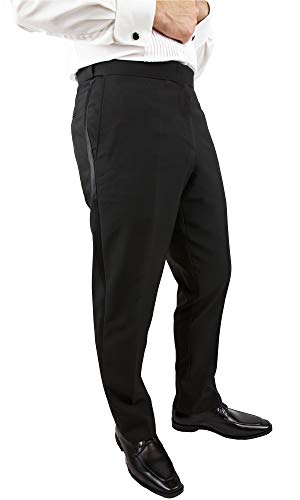 Sir Gregory Men's Fitted Flat Front Tuxedo Pants Formal Satin Stripe Trousers with Expandable Waistband (32" Waist) Black