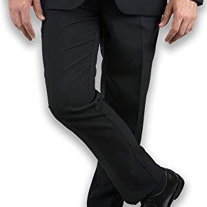 Sir Gregory Men's Fitted Flat Front Tuxedo Pants Formal Satin Stripe Trousers with Expandable Waistband (32" Waist) Black